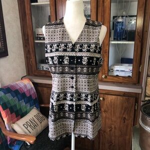 CHAUS SIZE 6 BLACK & TAL FULLY LINED SLEEVELESS BLOUSE MULTI PATTERNED CLASSY